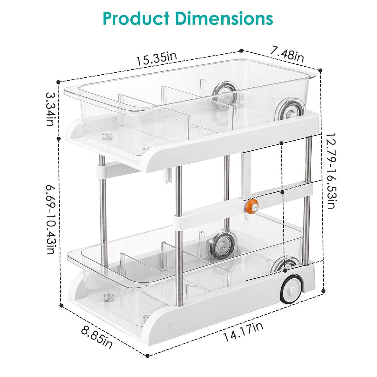 2-Tier Height Adjustable Under Sink Organizer with Flexible Wheels 2 Clear Trays - A-1 Thread Vault