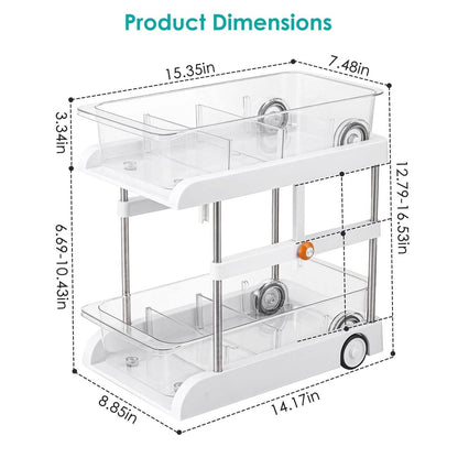 2-Tier Height Adjustable Under Sink Organizer with Flexible Wheels 2 Clear Trays - A-1 Thread Vault