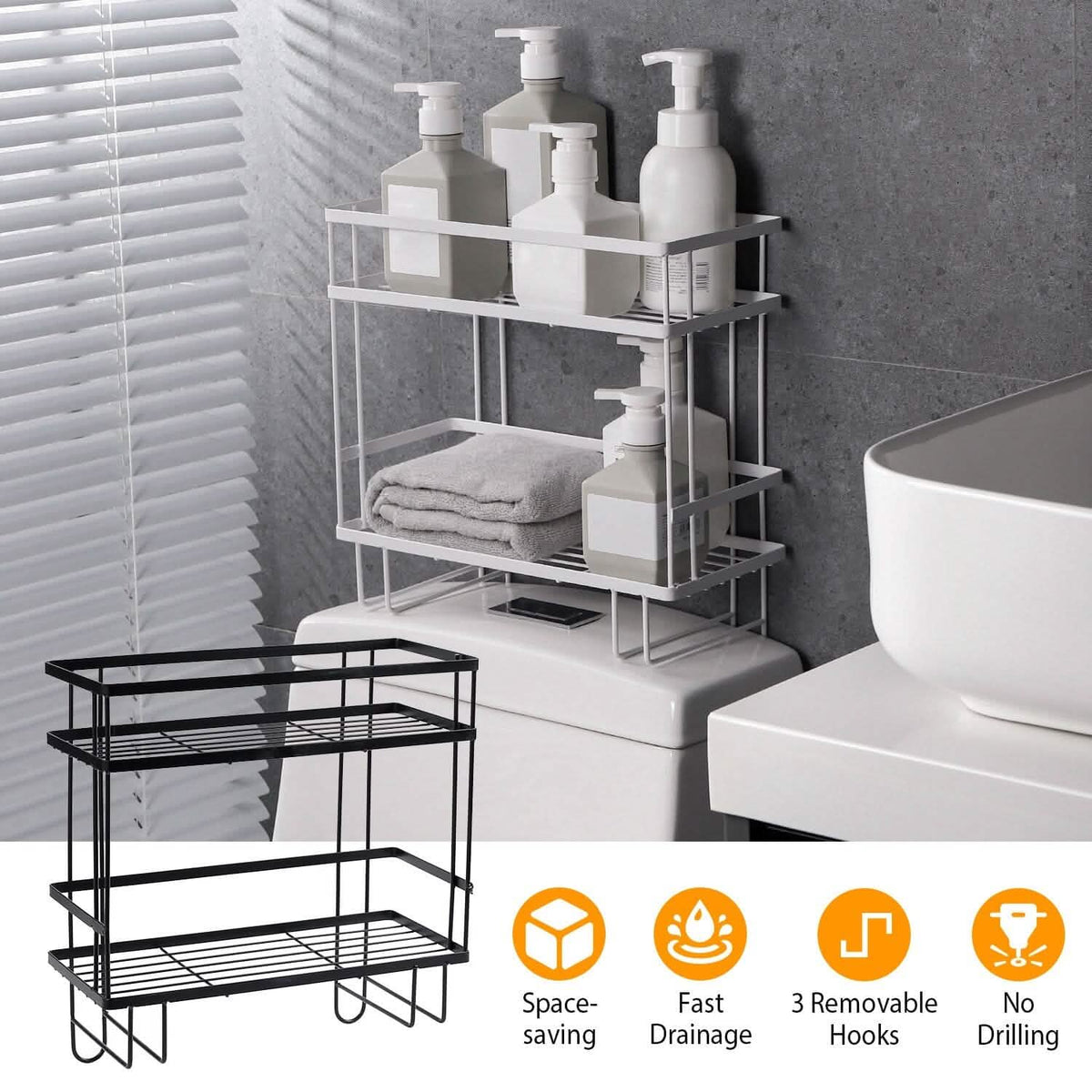2-Tier Over the Toilet Storage Shelf Rack - A-1 Thread Vault