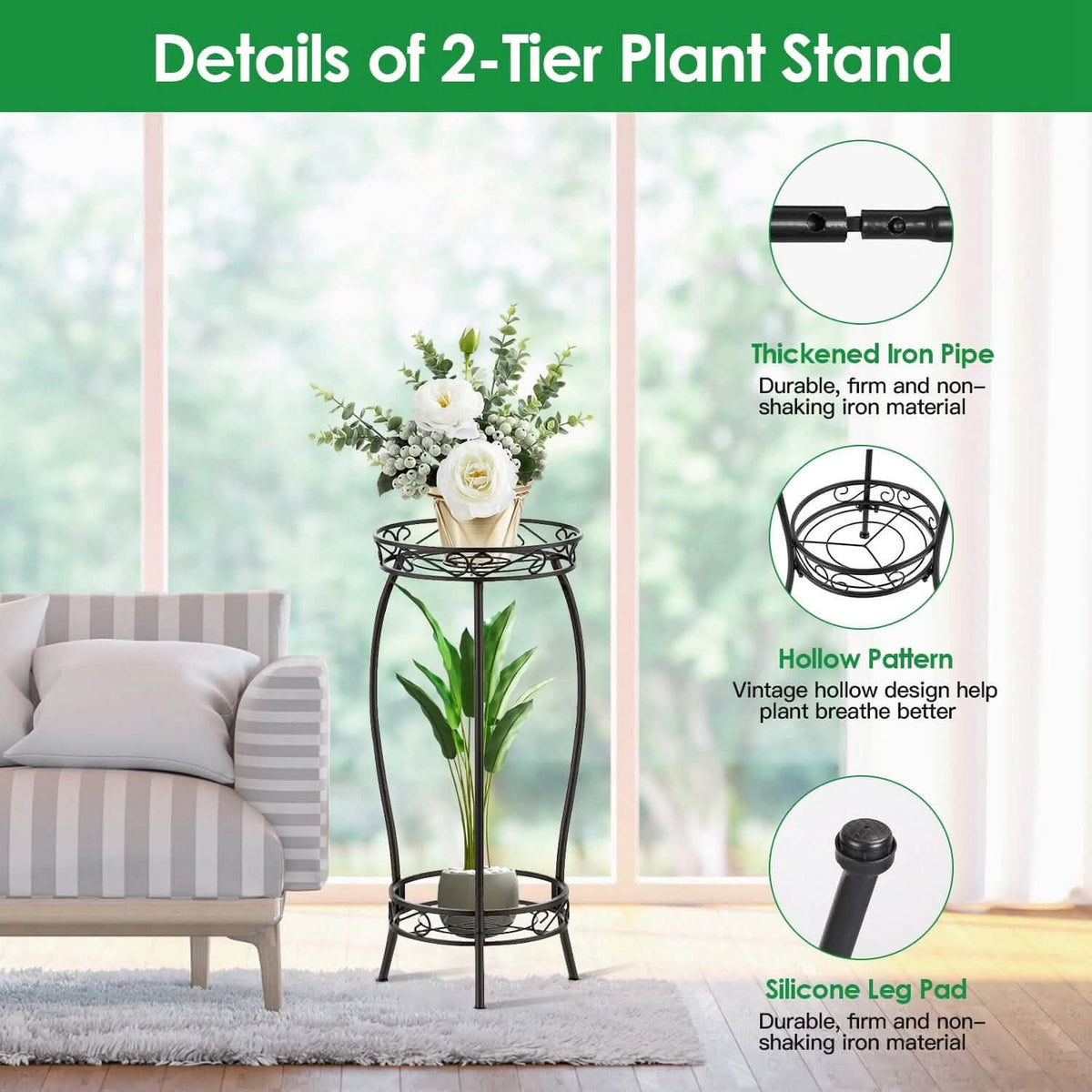2-Tier Tall Plant Stand Rack Holder - A-1 Thread Vault