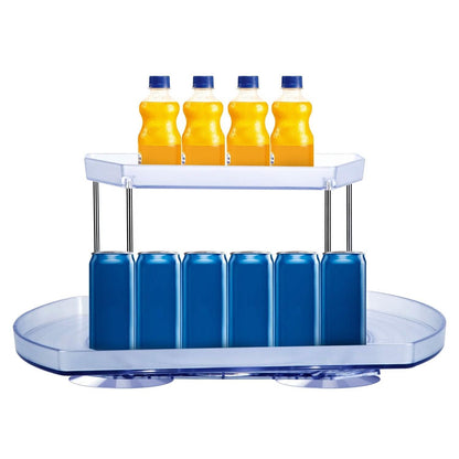2-Tier Turntable Organizer Rectangular Refrigerator Spinner Storage Rack with 360° Rotatable Slide Rail - A-1 Thread Vault