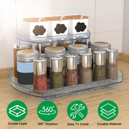 2-Tier Turntable Organizer Rectangular Refrigerator Spinner Storage Rack with 360° Rotatable Slide Rail - A-1 Thread Vault