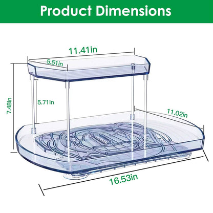 2-Tier Turntable Organizer Rectangular Refrigerator Spinner Storage Rack with 360° Rotatable Slide Rail - A-1 Thread Vault
