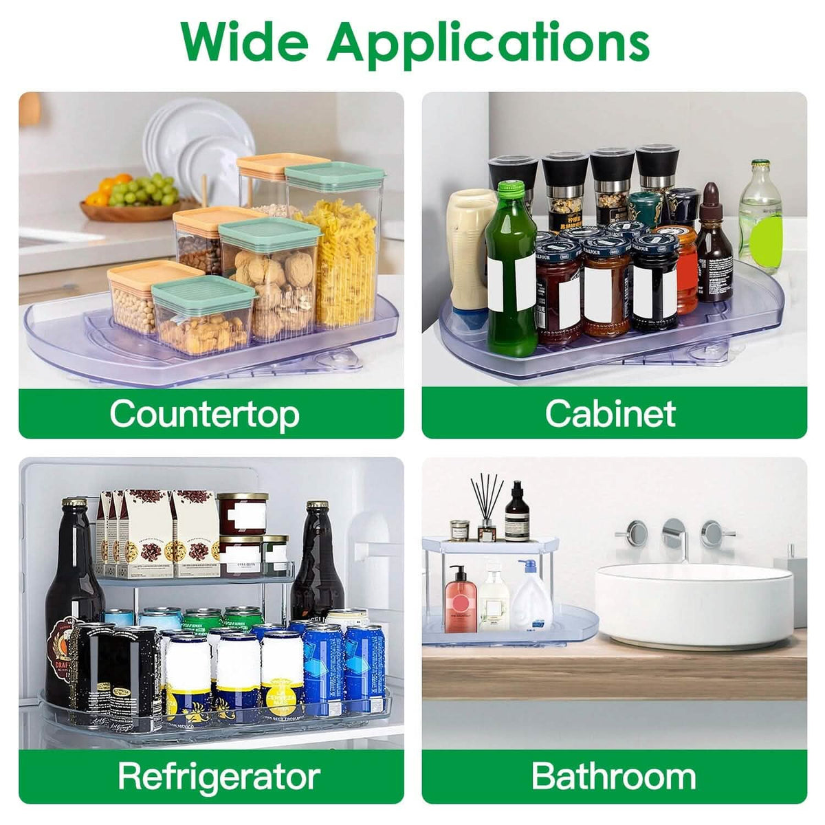 2-Tier Turntable Organizer Rectangular Refrigerator Spinner Storage Rack with 360° Rotatable Slide Rail - A-1 Thread Vault