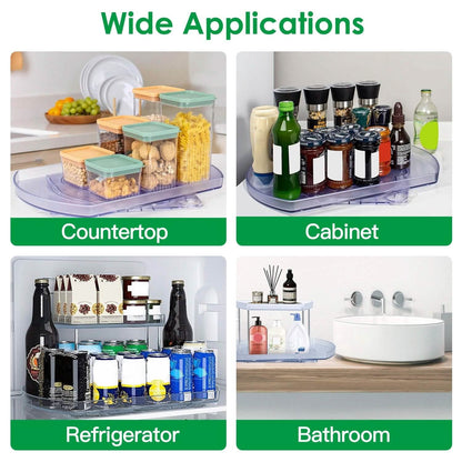 2-Tier Turntable Organizer Rectangular Refrigerator Spinner Storage Rack with 360° Rotatable Slide Rail - A-1 Thread Vault