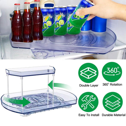 2-Tier Turntable Organizer Rectangular Refrigerator Spinner Storage Rack with 360° Rotatable Slide Rail - A-1 Thread Vault