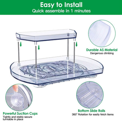 2-Tier Turntable Organizer Rectangular Refrigerator Spinner Storage Rack with 360° Rotatable Slide Rail - A-1 Thread Vault