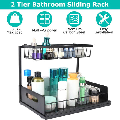 2-Tier Under Sink Organizer Pull Out Basket Storage - A-1 Thread Vault