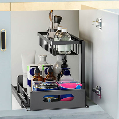 2-Tier Under Sink Organizer Pull Out Basket Storage - A-1 Thread Vault