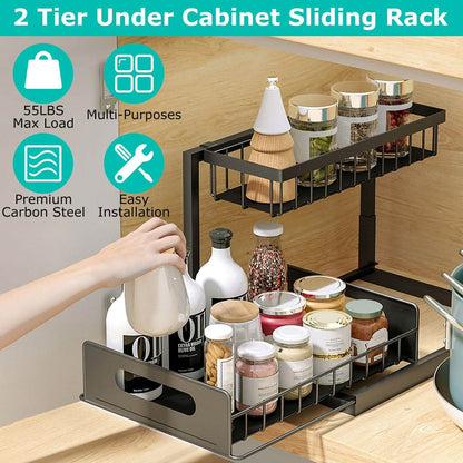 2-Tier Under Sink Organizer Pull Out Basket Storage - A-1 Thread Vault