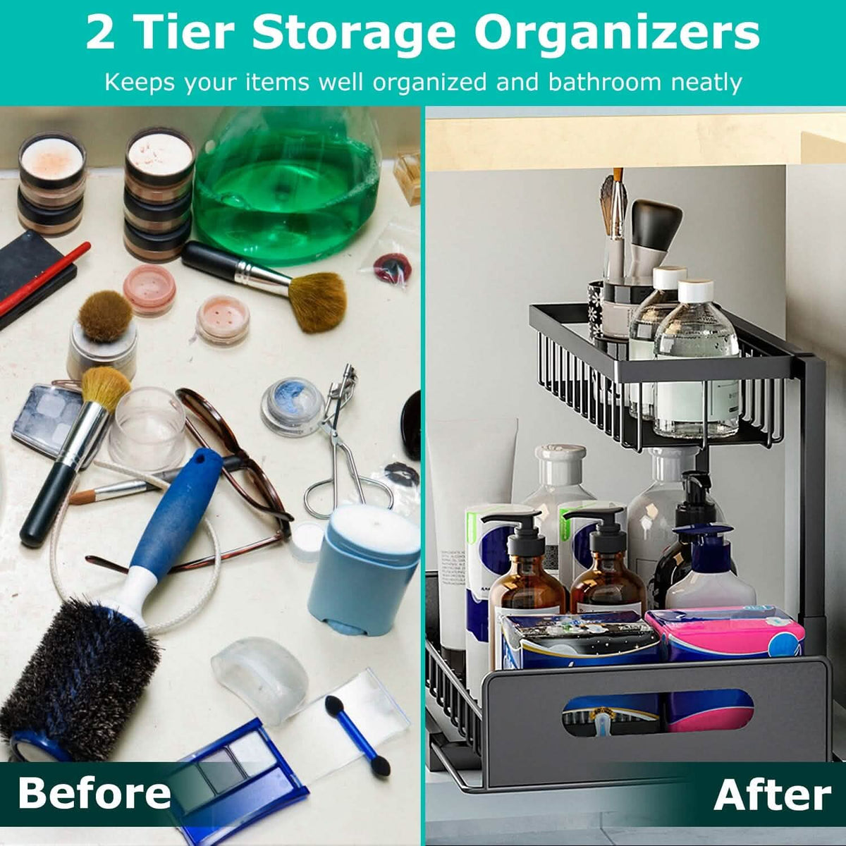 2-Tier Under Sink Organizer Pull Out Basket Storage - A-1 Thread Vault