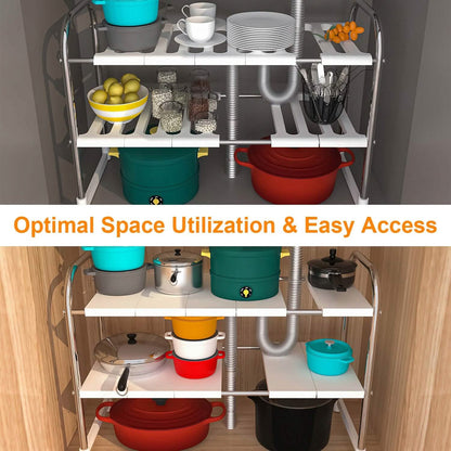 2-Tier Under Sink Organizer Retractable Kitchen Rack Holder - A-1 Thread Vault