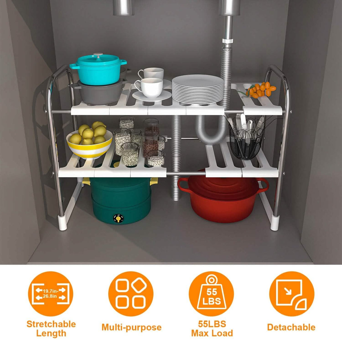 2-Tier Under Sink Organizer Retractable Kitchen Rack Holder - A-1 Thread Vault