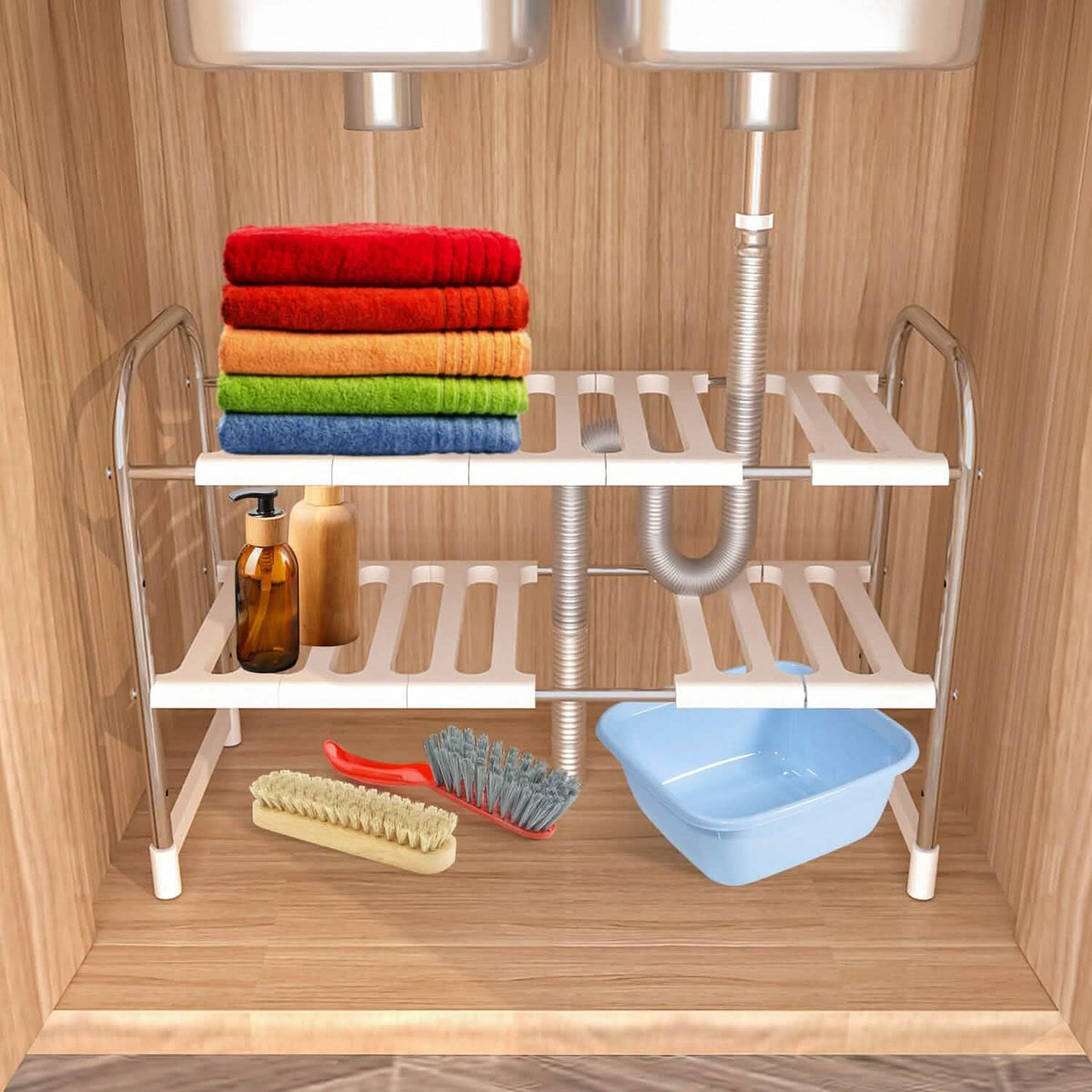 2-Tier Under Sink Organizer Retractable Kitchen Rack Holder - A-1 Thread Vault