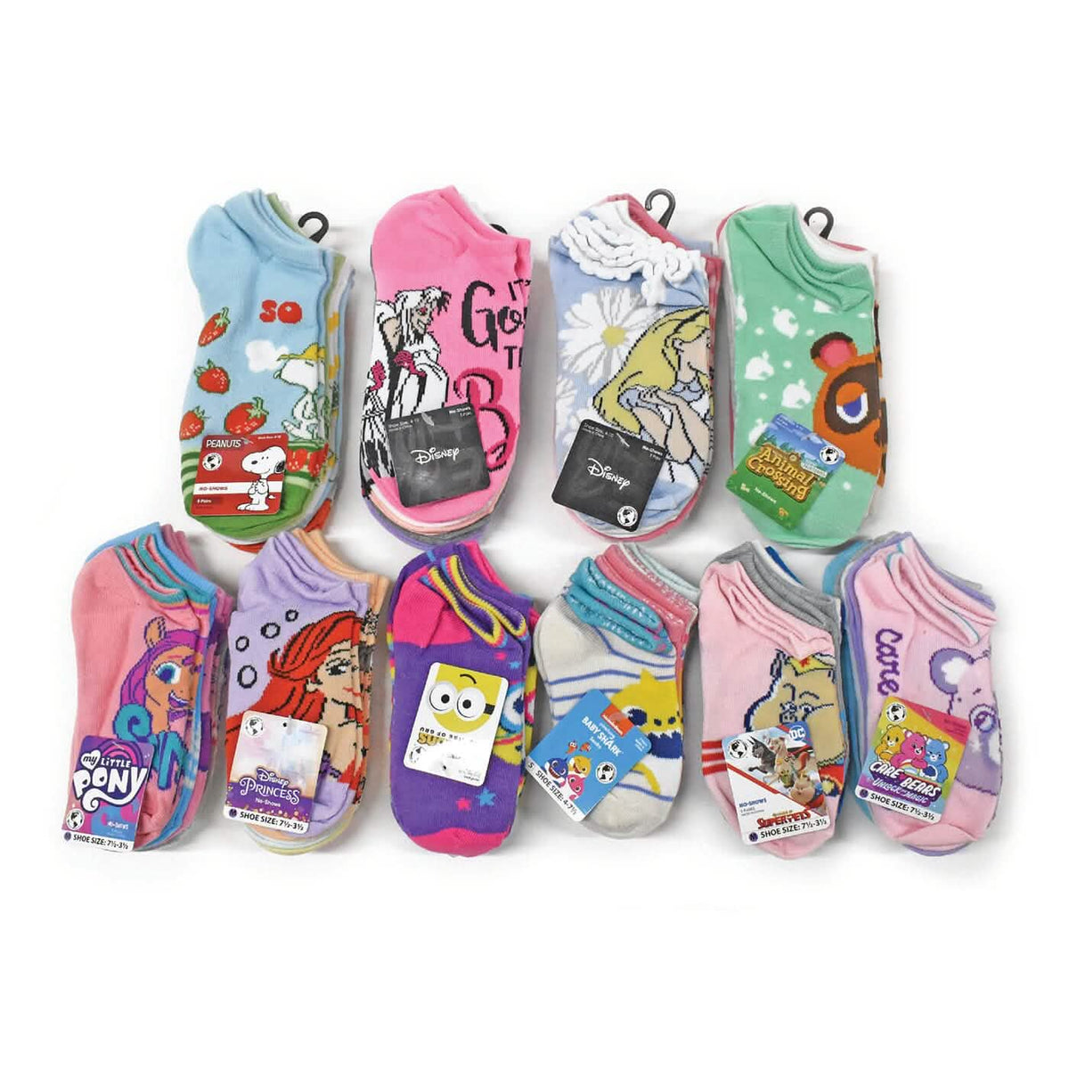 20-Pair: Licensed Assorted Kids' No-Show Socks - A-1 Thread Vault