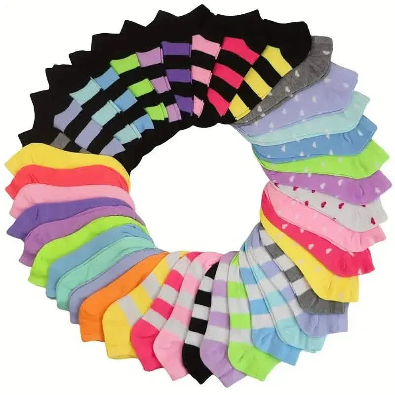 20-Pairs: Candy Color Socks, Casual & Breathable Low Cut Ankle Socks, Women's Stockings & Hosiery - A-1 Thread Vault