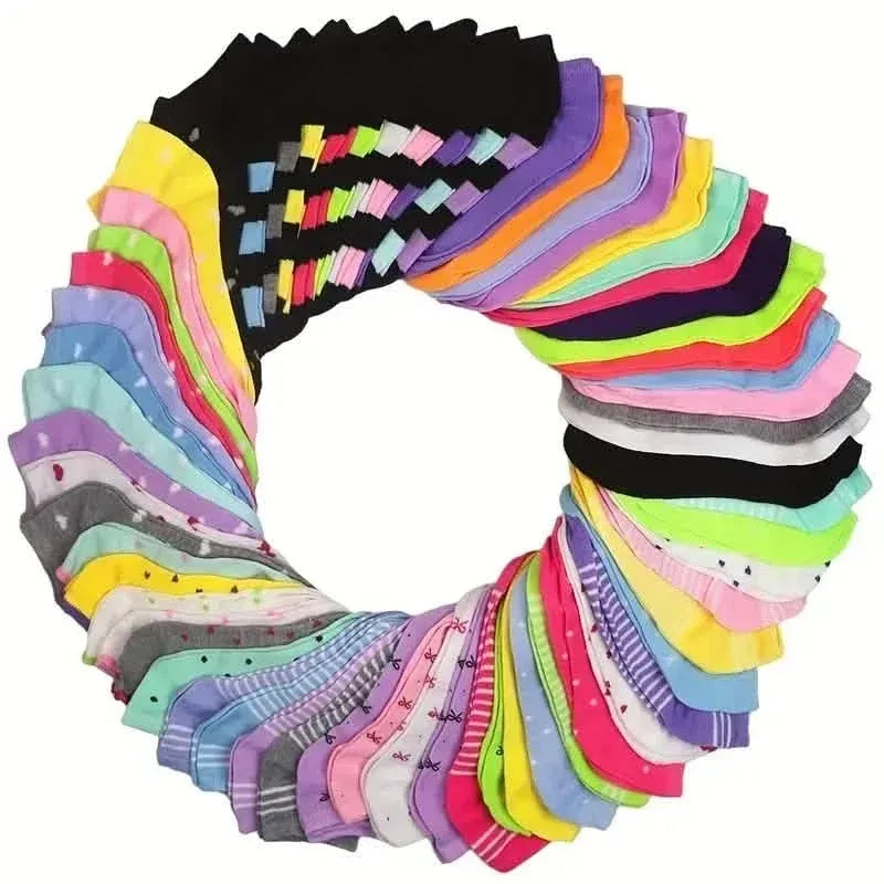 20-Pairs: Candy Color Socks, Casual & Breathable Low Cut Ankle Socks, Women's Stockings & Hosiery - A-1 Thread Vault