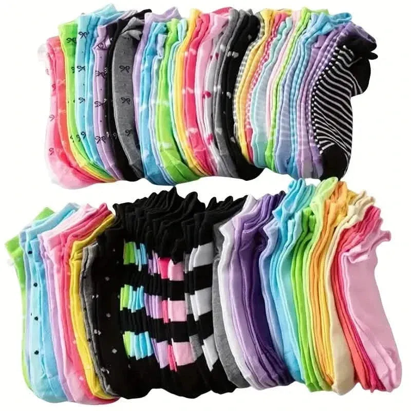 20-Pairs: Candy Color Socks, Casual & Breathable Low Cut Ankle Socks, Women's Stockings & Hosiery - A-1 Thread Vault