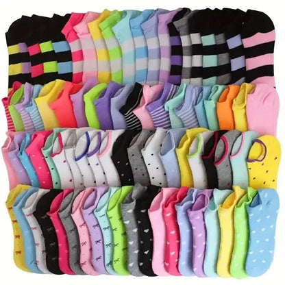 20-Pairs: Candy Color Socks, Casual & Breathable Low Cut Ankle Socks, Women's Stockings & Hosiery - A-1 Thread Vault
