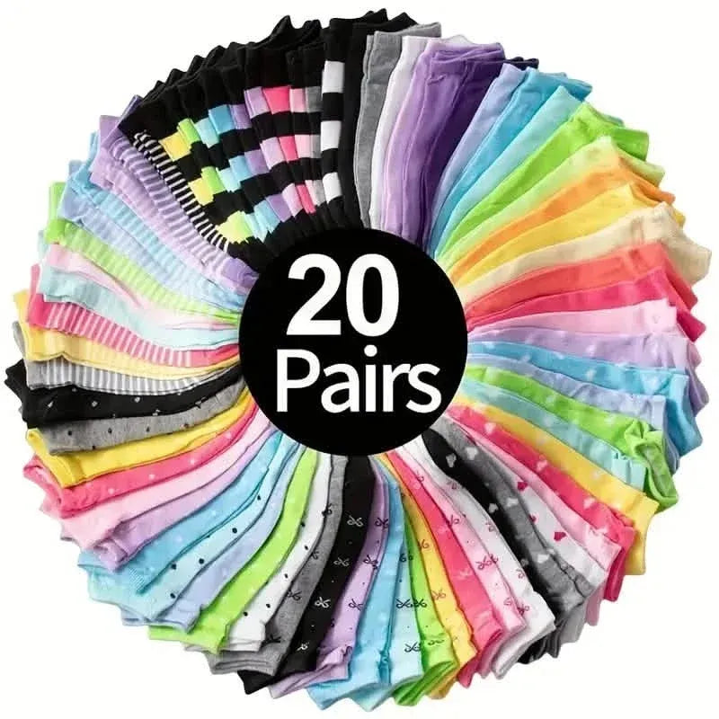 20-Pairs: Candy Color Socks, Casual & Breathable Low Cut Ankle Socks, Women's Stockings & Hosiery - A-1 Thread Vault