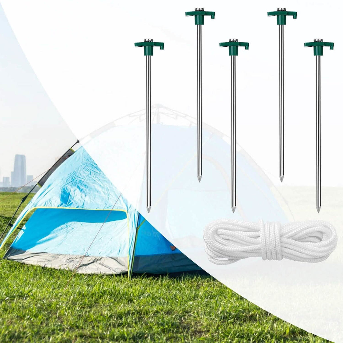 20-Piece: 9.8-Inch Tent Pegs Ropes Set - A-1 Thread Vault