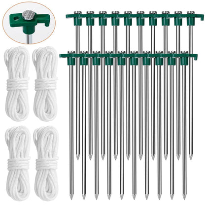 20-Piece: 9.8-Inch Tent Pegs Ropes Set - A-1 Thread Vault