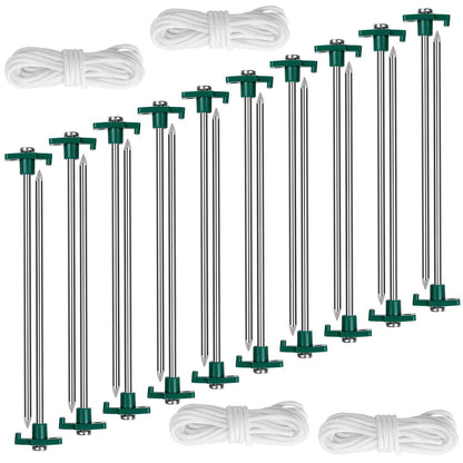 20-Piece: 9.8-Inch Tent Pegs Ropes Set - A-1 Thread Vault
