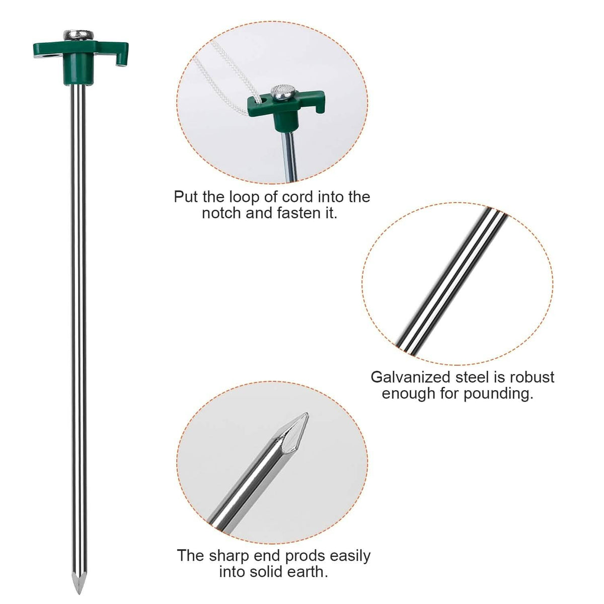 20-Piece: 9.8-Inch Tent Pegs Ropes Set - A-1 Thread Vault