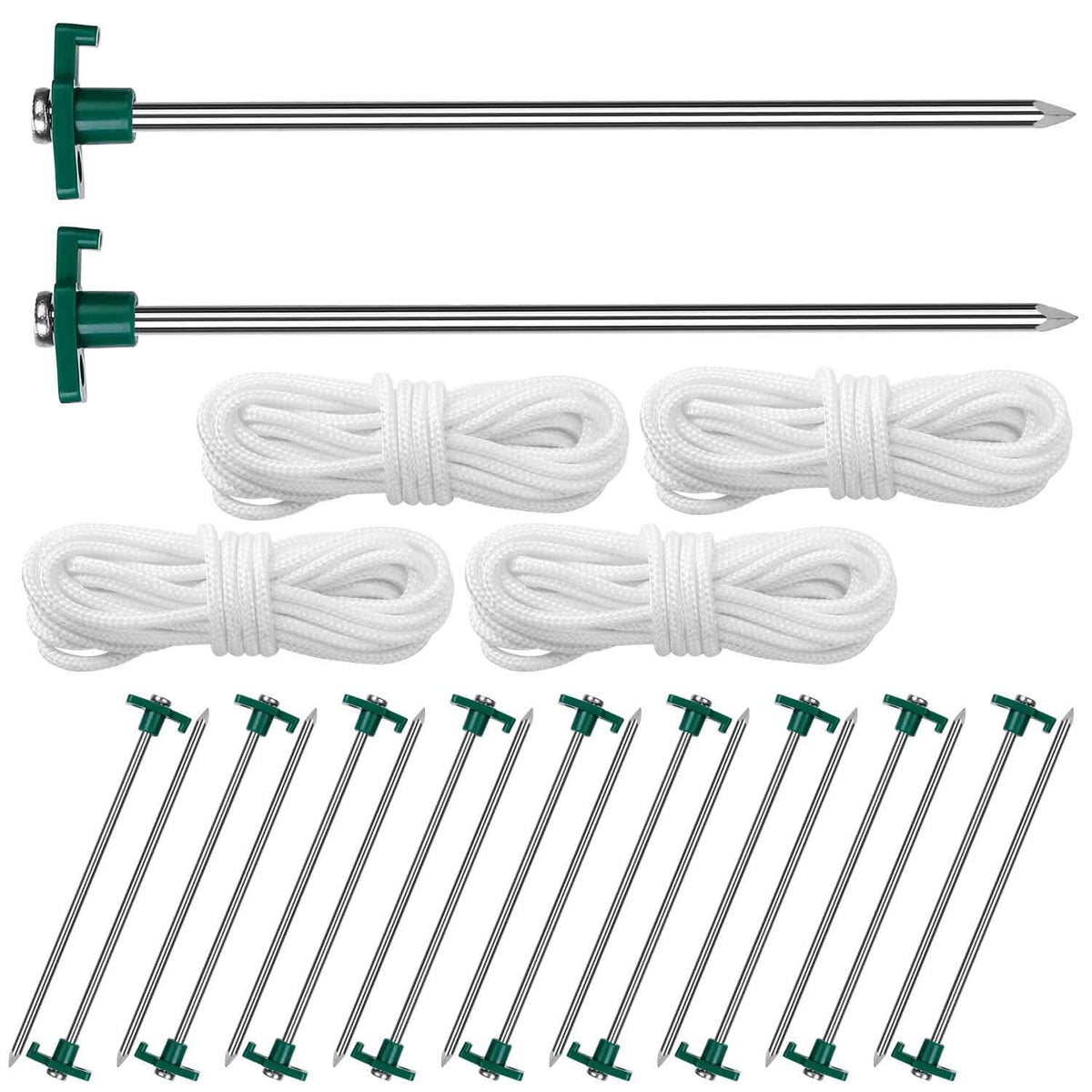 20-Piece: 9.8-Inch Tent Pegs Ropes Set - A-1 Thread Vault