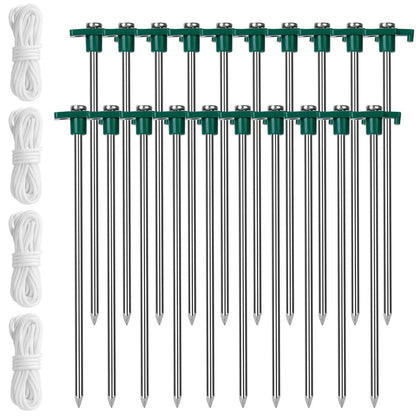 20-Piece: 9.8-Inch Tent Pegs Ropes Set - A-1 Thread Vault