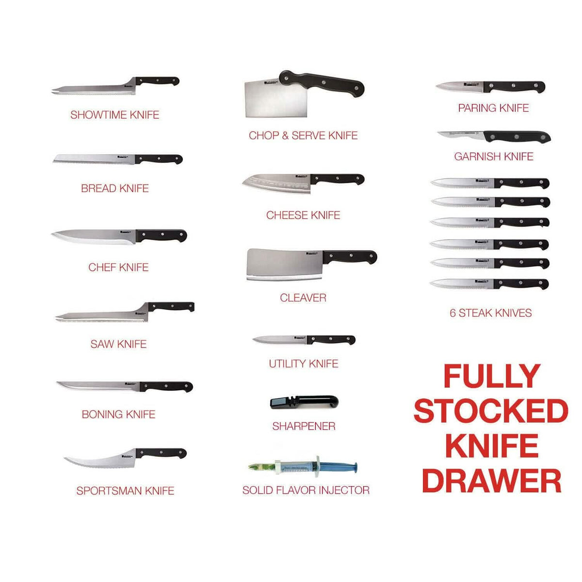 20-Piece: Ronco Full-Tang Handle Professional Kitchen Knife Set - A-1 Thread Vault