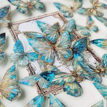 20-Pieces: Ice Crystal Laser Butterfly Decorative PET Stickers - A-1 Thread Vault
