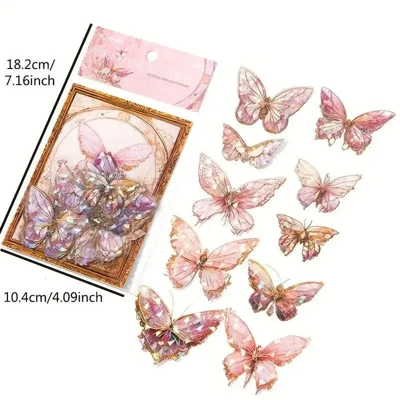 20-Pieces: Ice Crystal Laser Butterfly Decorative PET Stickers - A-1 Thread Vault