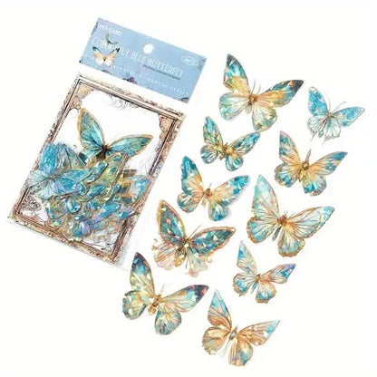 20-Pieces: Ice Crystal Laser Butterfly Decorative PET Stickers - A-1 Thread Vault