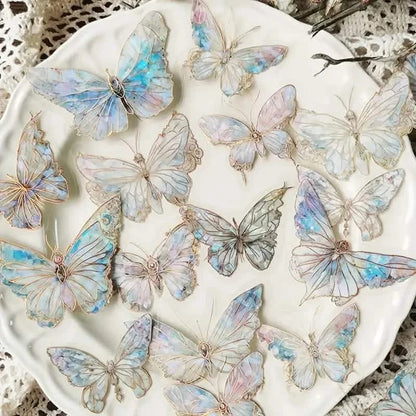 20-Pieces: Ice Crystal Laser Butterfly Decorative PET Stickers - A-1 Thread Vault