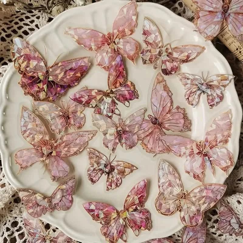 20-Pieces: Ice Crystal Laser Butterfly Decorative PET Stickers - A-1 Thread Vault