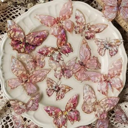 20-Pieces: Ice Crystal Laser Butterfly Decorative PET Stickers - A-1 Thread Vault