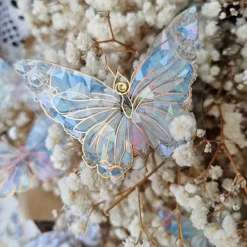 20-Pieces: Ice Crystal Laser Butterfly Decorative PET Stickers - A-1 Thread Vault