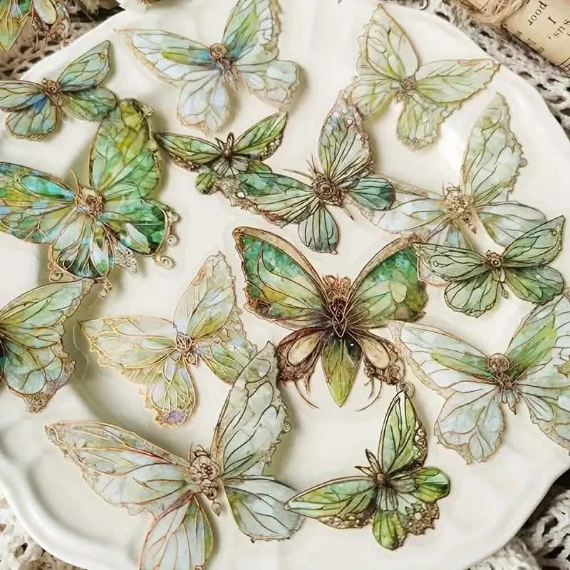 20-Pieces: Ice Crystal Laser Butterfly Decorative PET Stickers - A-1 Thread Vault
