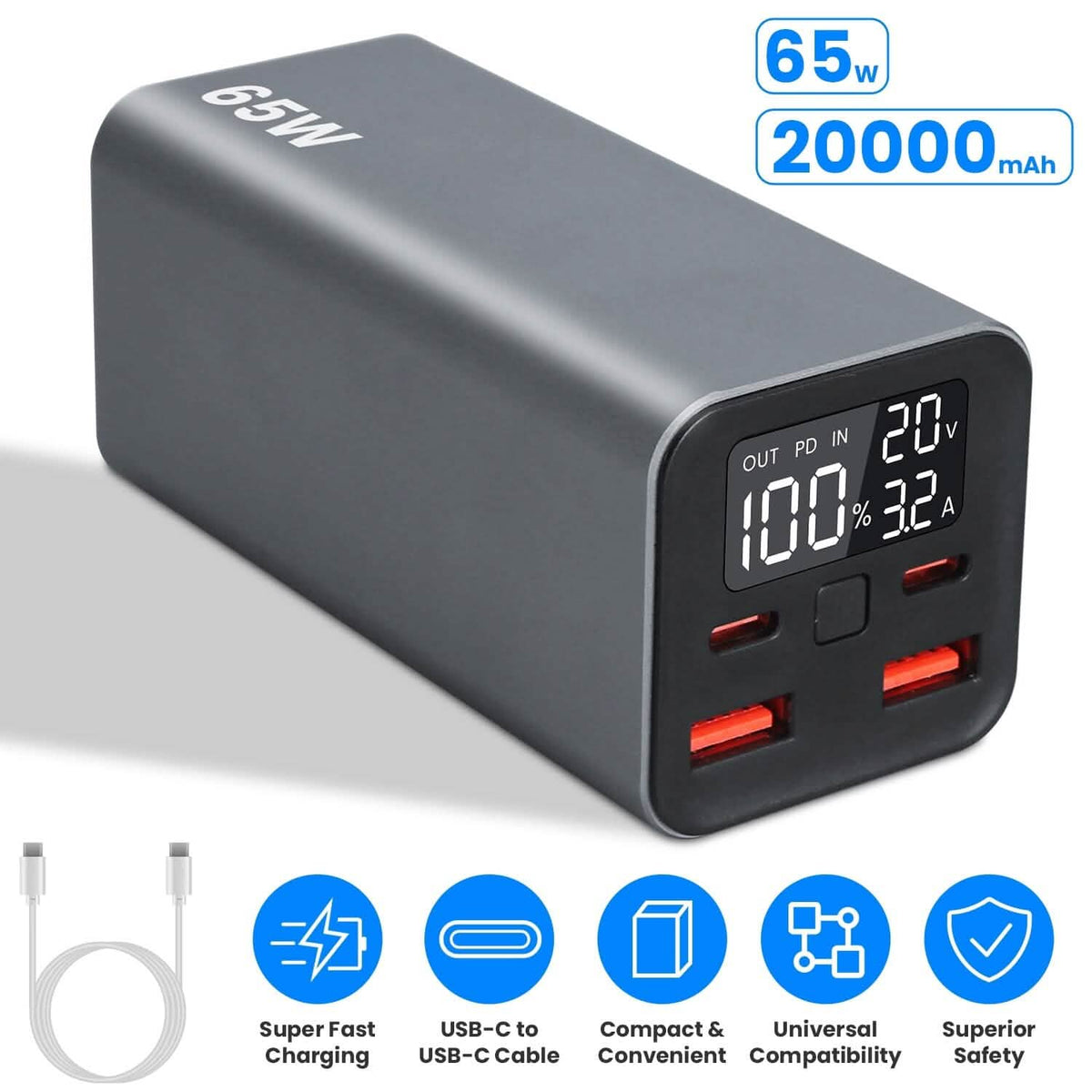 20000mah 65W USB-C PD Laptop Power Bank Fast Charging - A-1 Thread Vault