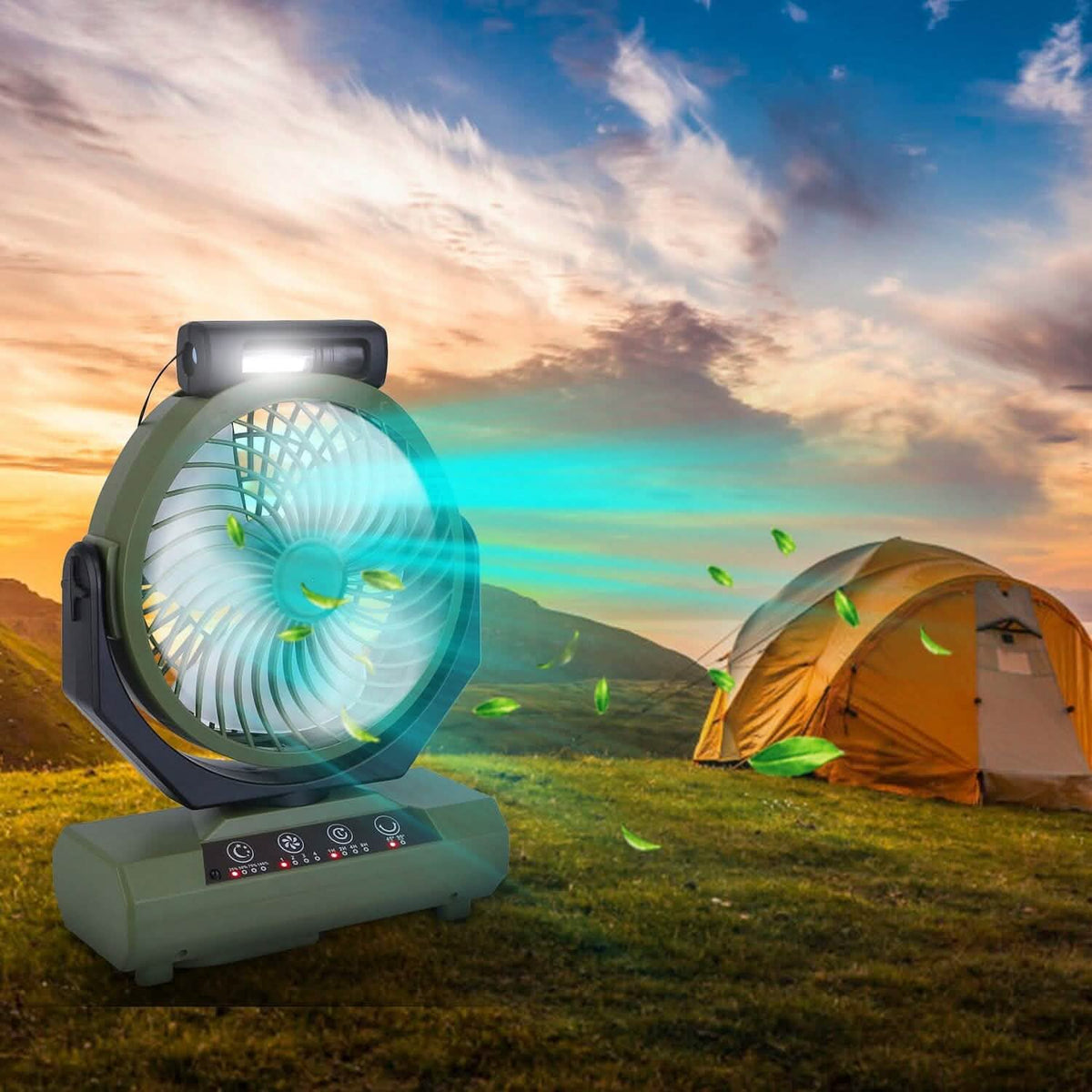 20000mAh Rechargeable Oscillating Camping Fan with Flashlight Hanging Hook Remote Control - A-1 Thread Vault