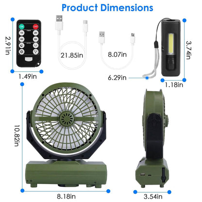 20000mAh Rechargeable Oscillating Camping Fan with Flashlight Hanging Hook Remote Control - A-1 Thread Vault