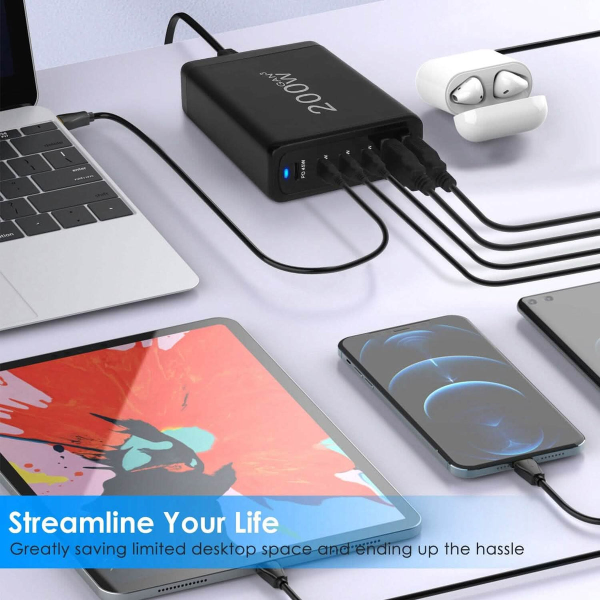 200W Fast Wall Charger with 6 Charging Ports Desktop USB Charging Station - A-1 Thread Vault