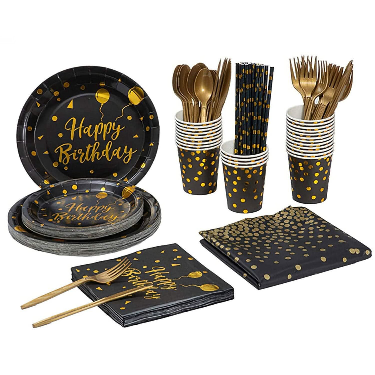 201 Pieces: Black Gold Disposable Dinnerware Set - A-1 Thread Vault