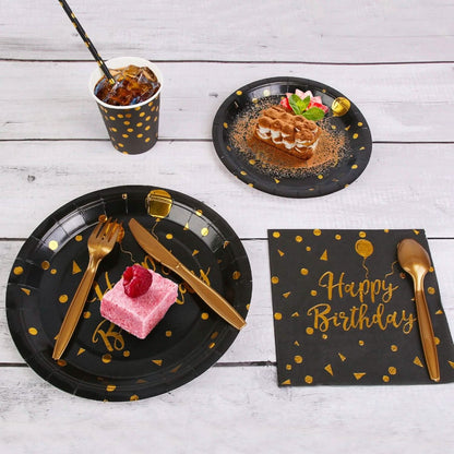 201 Pieces: Black Gold Disposable Dinnerware Set - A-1 Thread Vault