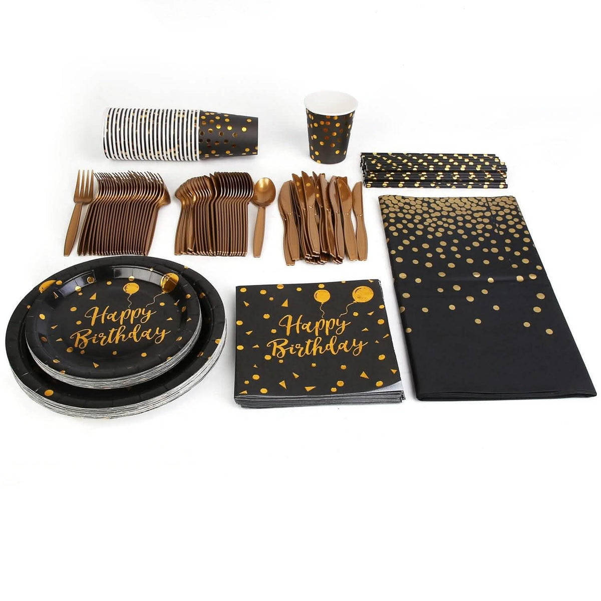 201 Pieces: Black Gold Disposable Dinnerware Set - A-1 Thread Vault