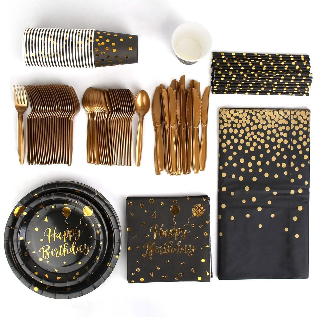 201 Pieces: Black Gold Disposable Dinnerware Set - A-1 Thread Vault