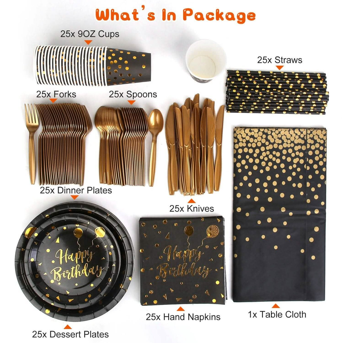 201 Pieces: Black Gold Disposable Dinnerware Set - A-1 Thread Vault
