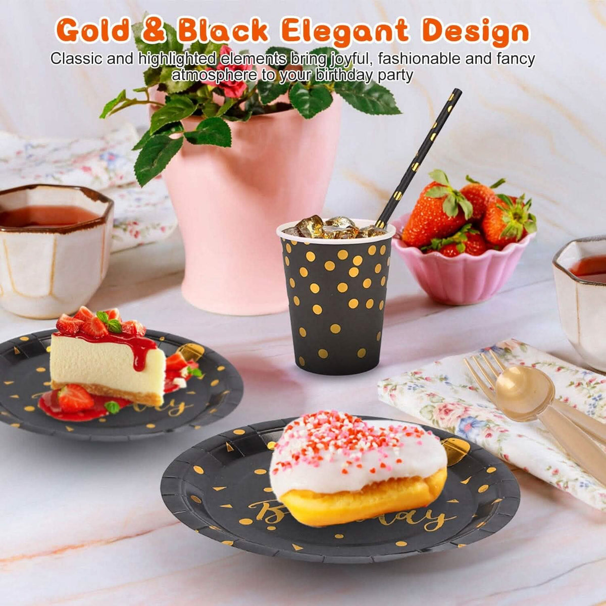 201 Pieces: Black Gold Disposable Dinnerware Set - A-1 Thread Vault
