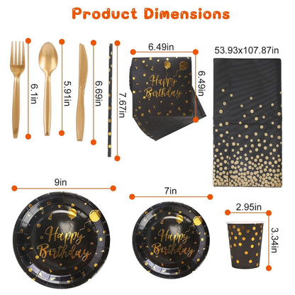 201 Pieces: Black Gold Disposable Dinnerware Set - A-1 Thread Vault
